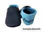 Preview: Lederpuschen dunkelblau-hellblau mit Namen an der Ferse dunkelblau